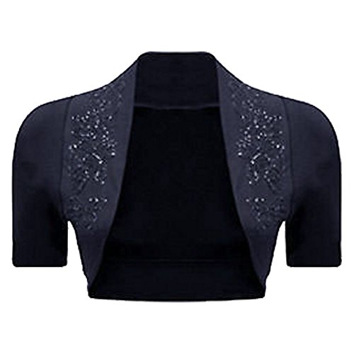 Hamishkane Damen Bolero-Bolero, kurzärmelig, mit Perlen, vorne offen, gerippt, kurz geschnitten, Schwarz , 38-40 von Hamishkane