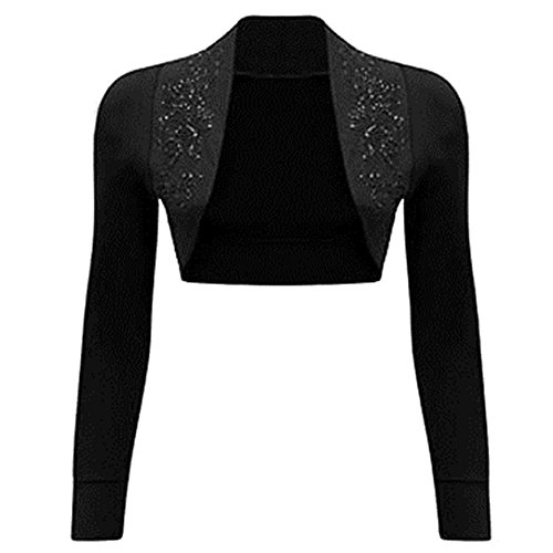 Hamishkane Damen Bolero mit Pailletten, Baumwolle, gerippt, mit Perlen, langärmelig, gestrickt, bauchfreies Top, Schwarz , 34-36 von Hamishkane