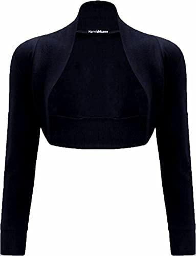 Hamishkane Damen Bolero mit langen Ärmeln, Baumwolle, vorne offen, bauchfrei, Schwarz , 34-36 von Hamishkane