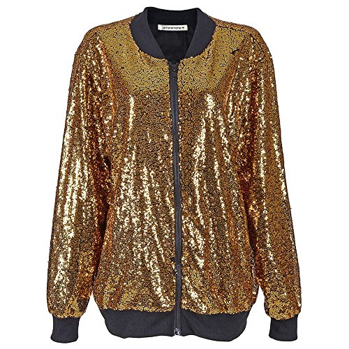 Hamishkane Damen Bomberjacke mit Pailletten, Glitzer, für Clubbing, Party, Bikermantel Gr. 42/44/Große Größen, gold von Hamishkane