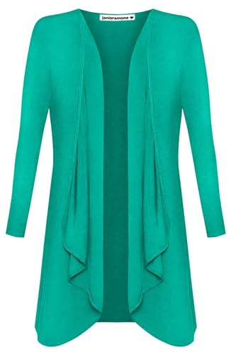 Hamishkane Damen Damen Cardigan mit langen Ärmeln, Jersey, vorn offen, Wasserfall, Einstecksaum, Übergröße, jadegrün, 46/48/Große Größen von Hamishkane