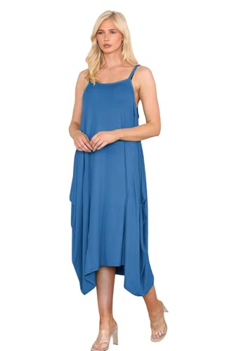 Hamishkane Damen Fallschirmkleid Cami ärmellos einfarbig Riemchen Lagenlook Langes Sommer Midi Kleid, blaugrün, 38-40 von Hamishkane