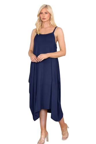 Hamishkane Damen Fallschirmkleid Cami ärmellos einfarbig Riemchen Lagenlook Langes Sommer Midi Kleid, navy, 46/48/Große Größen von Hamishkane