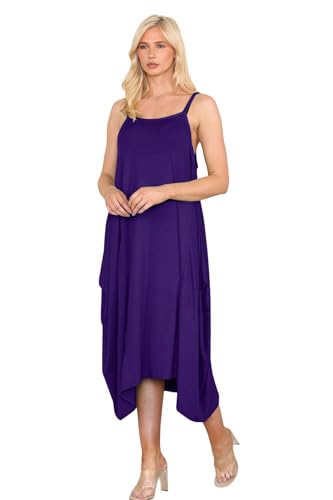 Hamishkane Damen Fallschirmkleid Cami ärmellos einfarbig Riemchen Lagenlook Langes Sommer Midi Kleid, violett, 46/48/Große Größen von Hamishkane