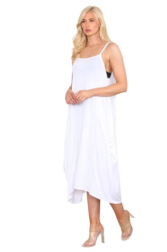 Hamishkane Damen Fallschirmkleid Cami ärmellos einfarbig Riemchen Lagenlook Langes Sommer Midi Kleid, weiß, 42/44/Große Größen von Hamishkane
