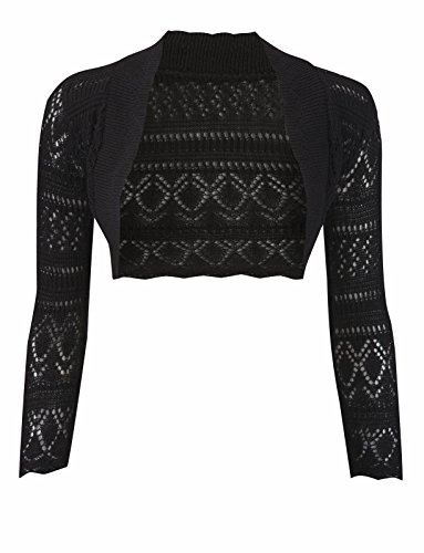 Hamishkane Damen Gestrickte Häkel-Bolero Shrugs Open Front Langarm Cropped Cardigan Top, Schwarz , 34-36 von Hamishkane