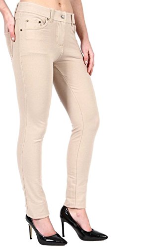 Hamishkane Damen Jeanshose, schmal, dehnbar, mit Reißverschluss Gr. 42, beige von Hamishkane