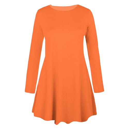 Hamishkane Damen-Kleid, langärmelig, Rundhalsausschnitt, Swing-Kleid, ausgestellt, A-Linie, Mini-Top, Übergröße, Orange, 34-36 von Hamishkane