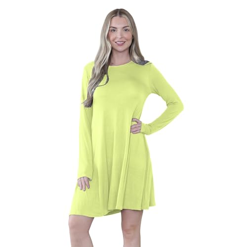 Hamishkane Damen Langärmeliges Kleid mit Rundhalsausschnitt, Swing-Kleid, ausgestellt, A-Linie, Mini-Top, Übergröße Gr. 38-40, gelb von Hamishkane