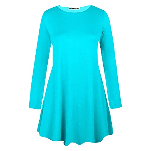 Hamishkane Damen Langärmeliges Kleid mit Rundhalsausschnitt, Swing-Kleid, ausgestellt, A-Linie, Mini-Top, Übergröße Gr. 50/52/Große Größen, mint von Hamishkane