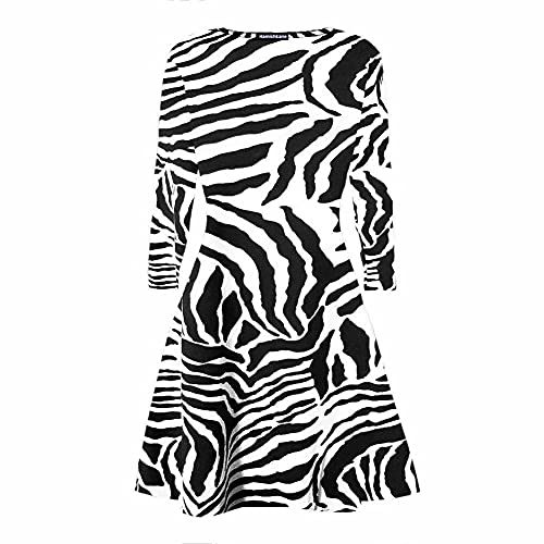 Hamishkane Damen Langärmliges Kleid mit Zebramuster und ausgestelltem Skater-Swing-Kleid, lockeres Partykleid Gr. 34-36, zebra von Hamishkane