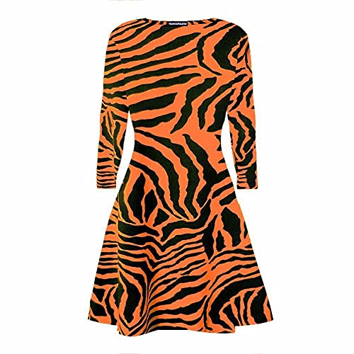 Hamishkane Damen Langärmliges Kleid mit Zebramuster und ausgestelltem Skater-Swing-Kleid, lockeres Partykleid Gr. 38-40, neon-orange Hamishkane Damen Langärmliges Kleid mit Zebramuster und ausgestelltem Skater-Swing-Kleid, lockeres Partykleid Gr. 38-40, neon-orange von Hamishkane