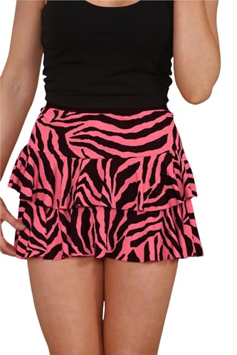 Hamishkane Damen Rara Rock Zebra Leopard Gedruckt Rüschen Lagenrock Party Dance Club Wear Minirock, Neon Pink Zebra, 38-40 von Hamishkane