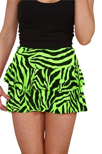 Hamishkane Damen Rara Rock Zebra Leopard Gedruckt Rüschen Lagenrock Party Dance Club Wear Minirock, Neongrünes Zebra, 40-42 von Hamishkane