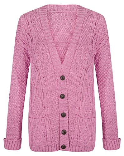 Hamishkane Damen Strickjacke, langärmelig, Aran, mit Zopfmuster, Knopfverschluss, Großvater, babyrosa, 38-40 von Hamishkane