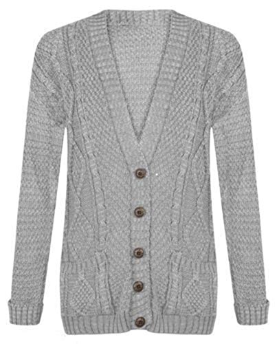 Hamishkane Damen Strickjacke, langärmelig, Aran, mit Zopfmuster, Knopfverschluss, Großvater, silbergrau, 38-40 von Hamishkane