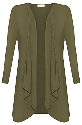 Hamishkane Damen Strickjacke, langärmelig, vorne offen, Jersey, Wasserfall, Einstecksaum, Übergröße Gr. 50-52, khaki von Hamishkane