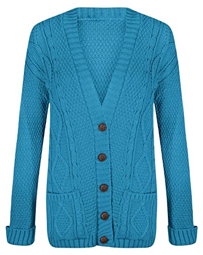 Hamishkane Damen Strickjacke / Strickjacke, langärmelig, Aran, Zopfmuster, Knopfleiste, Großvater, blaugrün, M von Hamishkane