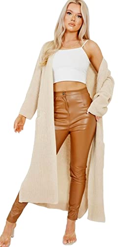 Hamishkane Damen Strickjacke mit seitlichem Schlitz, vorne offen, lange Maxi-Strickjacke, stone, 34-36 von Hamishkane