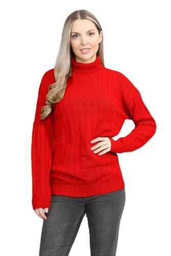 Hamishkane Damen Strickpullover mit hohem Halsausschnitt, lange Ärmel, Winterpullover, lässiger Pullover, rot, 46/48/Große Größen von Hamishkane