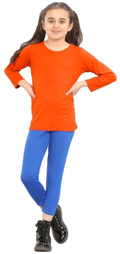 Hamishkane Einfarbiges T-Shirt für Mädchen, langärmelig, Jungen, Rundhalsausschnitt, Basic-Stretch-T-Shirt, Schul-T-Shirt, neon-orange, 7-8 Jahre von Hamishkane