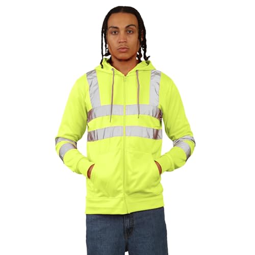 Hamishkane® Heren High Vis Kapuzenpullover, Zip Hoodie Herren Mit Taschen, Lange äRmel Reflektierende Jacke, Fleece Arbeitsjacke Herren Baustellen von Hamishkane