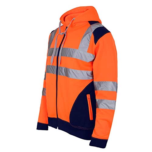 Hamishkane Herren-Kapuzenjacke, reflektierend, hohe Sichtbarkeit, Kontrast-Patch, Fleece, Arbeitsjacke, Neon Orange / Marineblau, XXXXL von Hamishkane