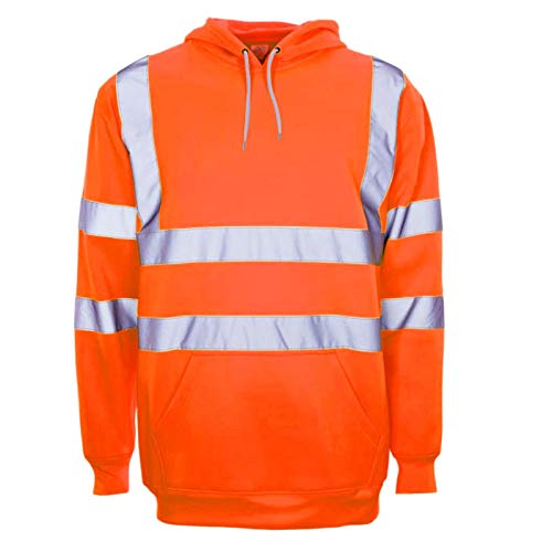 Hamishkane Herren-Kapuzenjacke, reflektierend, hohe Sichtbarkeit, Kontrast-Patch, Fleece, Arbeitsjacke, Pullover Hoodie Neon Orange, XXL von Hamishkane