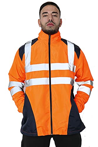 Hamishkane Herren Regenjacke mit reflektierendem Band und hoher Sichtbarkeit, Arbeitskleidung, Sicherheits-Regenjacke, Neon Orange / Marineblau, 4XL von Hamishkane