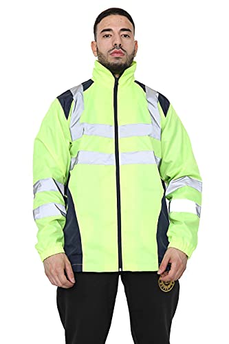 Hamishkane Herren Regenjacke mit reflektierendem Band und hoher Sichtbarkeit, Arbeitskleidung, Sicherheits-Regenjacke, Neongelb/Marineblau, 5XL/Große Größen von Hamishkane