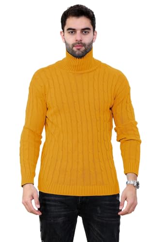 Hamishkane Herren Rollkragenpullover Langarm Zopfmuster Warm Casual Winter Sweater, senffarben, XX-Large von Hamishkane