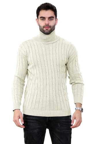 Hamishkane Herren Rollkragenpullover Langarm Zopfmuster Warm Casual Winter Sweater, stone, Small von Hamishkane