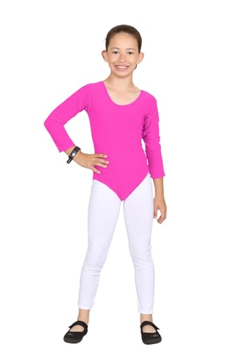 Hamishkane Kinder Mädchen Mikrofaser Trikot Tanzen Gymnastik Ballett Langarm Bodysuit Top, neon pink, 9-10 Jahre von Hamishkane