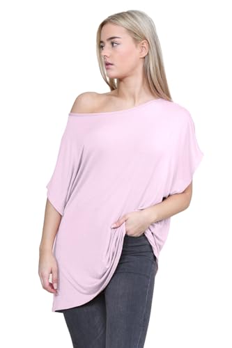 Hamishkane Neu Damen Batwing Ärmel Ebene aus Das Schulter Bardot Übergröße T-Shirt Mini Top von Hamishkane