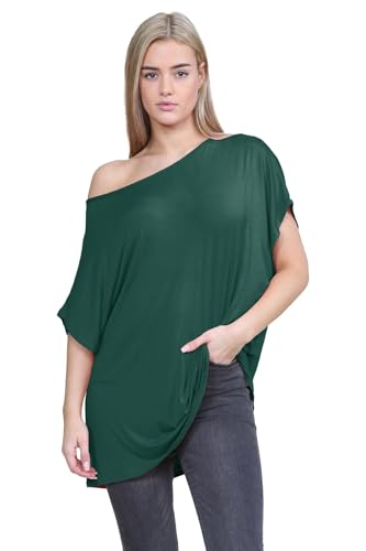 Hamishkane Neu Damen Batwing Ärmel Ebene aus Das Schulter Bardot Übergröße T-Shirt Mini Top von Hamishkane