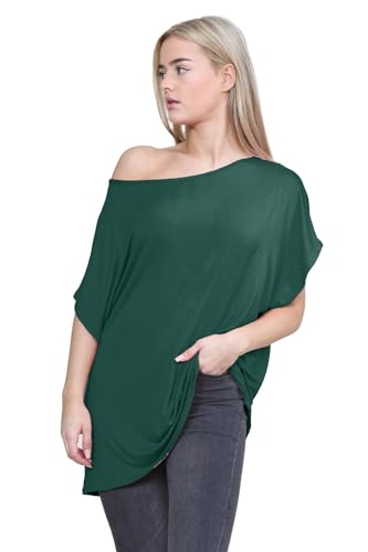 Hamishkane Neu Damen Batwing Ärmel Ebene aus Das Schulter Bardot Übergröße T-Shirt Mini Top von Hamishkane