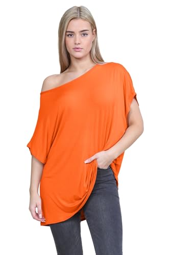 Hamishkane Neu Damen Batwing Ärmel Ebene aus Das Schulter Bardot Übergröße T-Shirt Mini Top von Hamishkane