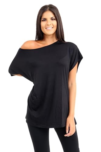 Hamishkane Neu Damen Batwing Ärmel Ebene aus Das Schulter Bardot Übergröße T-Shirt Mini Top von Hamishkane