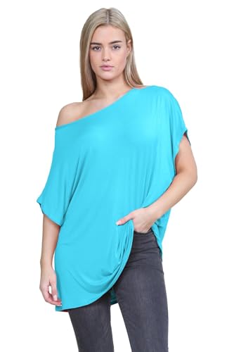 Hamishkane Neu Damen Batwing Ärmel Ebene aus Das Schulter Bardot Übergröße T-Shirt Mini Top von Hamishkane
