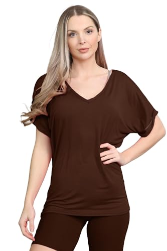 Hamishkane Neu Damen Plain gedruckt Aufdrehen Kurzarm Lose V-Ausschnitt Passen T-Shirt Oberteil von Hamishkane