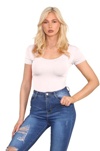 Hamishkane Neu Frauen Plain Runden Hals Kurz Ärmel Basic Schlank Passen Trikot Bodysuit Oben von Hamishkane