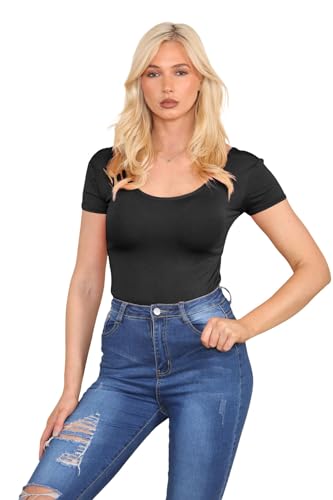 Hamishkane Neu Frauen Plain Runden Hals Kurz Ärmel Basic Schlank Passen Trikot Bodysuit Oben von Hamishkane