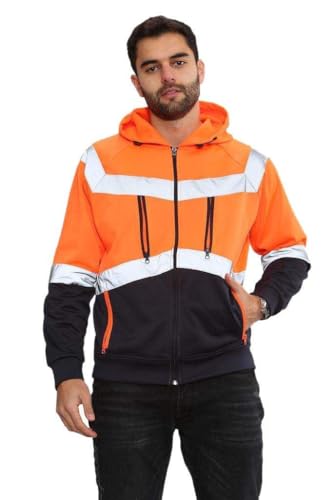 Hamishkane® Hi Vis Reflektierende Jacke Herren Sweatshirt Jacke Herren, Polyester-Elastan Arbeitsjacke Herren, Bauwesen Hoodie, Fleece Arbeitspullover von Hamishkane