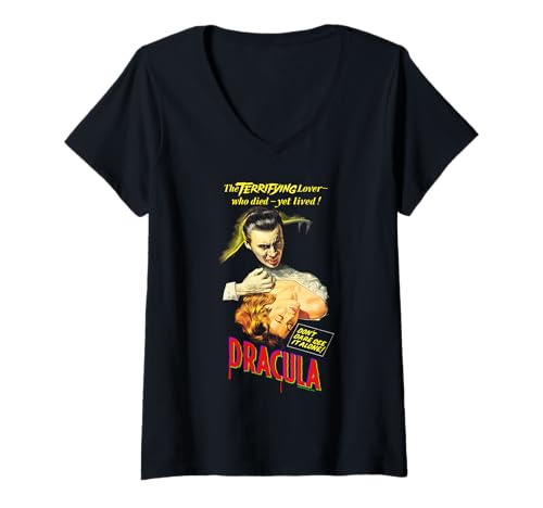 Damen Dracula Filmposter Art Christopher Lee T-Shirt mit V-Ausschnitt Damen Dracula Filmposter Art Christopher Lee T-Shirt mit V-Ausschnitt von Hammer Horror