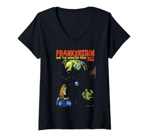 Damen Filmposter Frankenstein und das Monster aus der Hölle T-Shirt mit V-Ausschnitt Damen Filmposter Frankenstein und das Monster aus der Hölle T-Shirt mit V-Ausschnitt von Hammer Horror