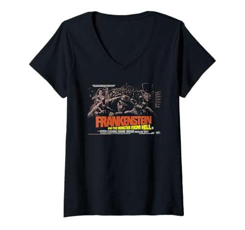 Damen Frankenstein und das Monster aus der Hölle Filmplakatkunst T-Shirt mit V-Ausschnitt Damen Frankenstein und das Monster aus der Hölle Filmplakatkunst T-Shirt mit V-Ausschnitt von Hammer Horror