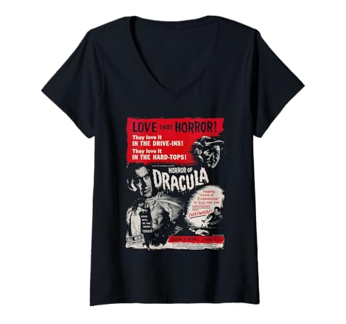 Damen Love That Horror of Dracula Filmposter Art Christopher Lee T-Shirt mit V-Ausschnitt Damen Love That Horror of Dracula Filmposter Art Christopher Lee T-Shirt mit V-Ausschnitt von Hammer Horror