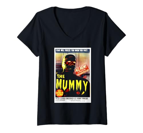 Damen The Mummy Fear Will Freeze You Filmposter Christopher Lee T-Shirt mit V-Ausschnitt Damen The Mummy Fear Will Freeze You Filmposter Christopher Lee T-Shirt mit V-Ausschnitt von Hammer Horror