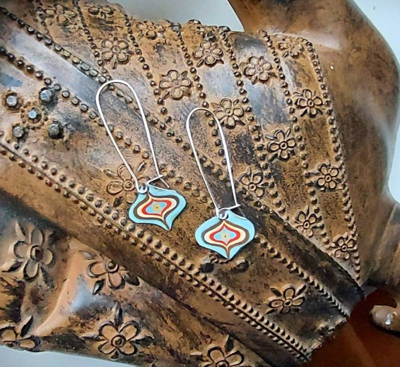Vintage Recycelte Kleine Kugel Förmige Retro Flower Power Blech Ohrringe 925 Sterling Silber Lange Ohrhaken. Boho Ohrringe. Geschenk Zum Muttertag von NancyJonesJewellery
