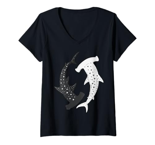 Damen Hammerhaie Yin Yang Hai T-Shirt mit V-Ausschnitt Damen Hammerhaie Yin Yang Hai T-Shirt mit V-Ausschnitt von Hammerhai Ozean Meer Sporttaucher